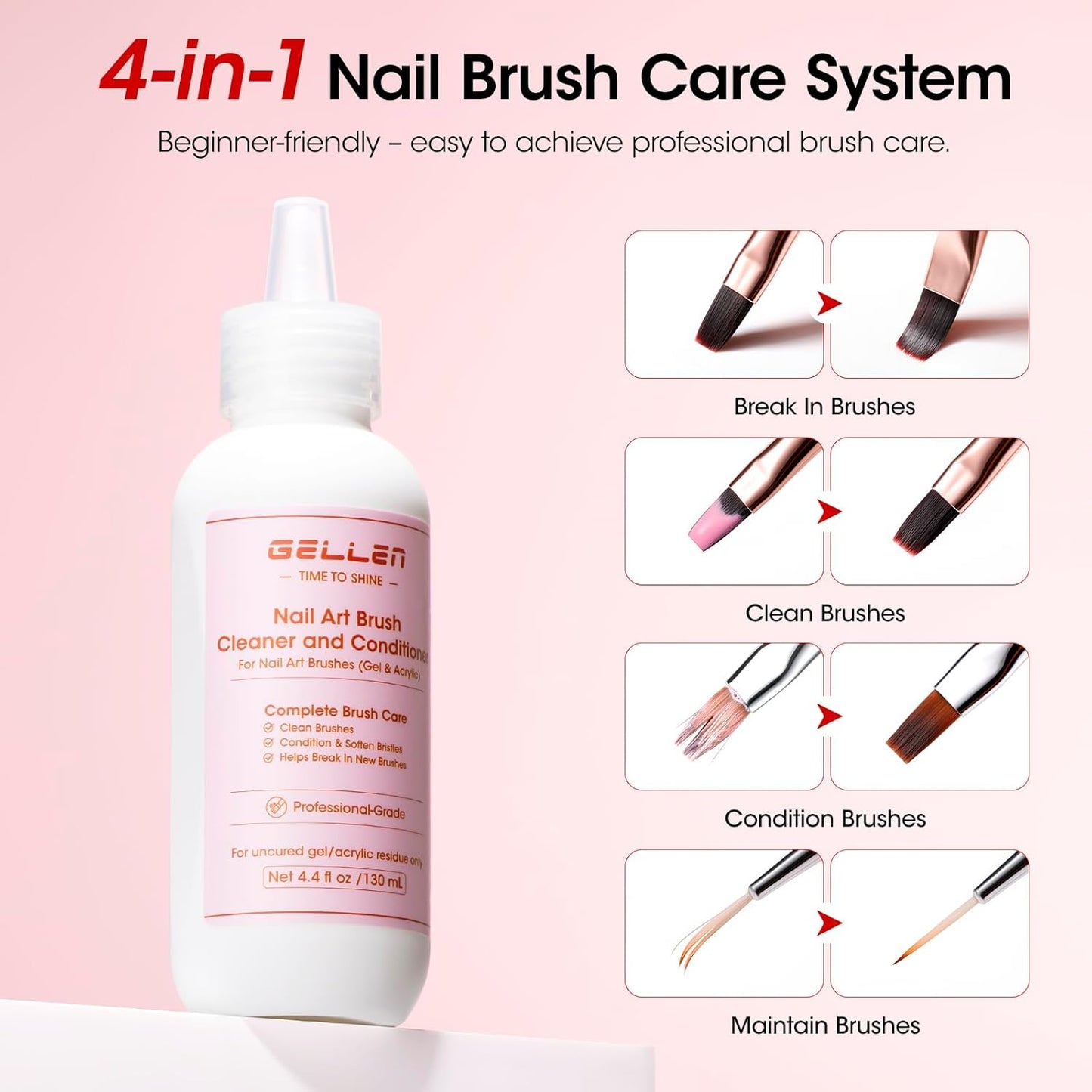 Gellen Nail Brush Cleaner - 130ml Acetone-Free Conditioner for Acrylic & Gel Polish | Oily Formula Restorer