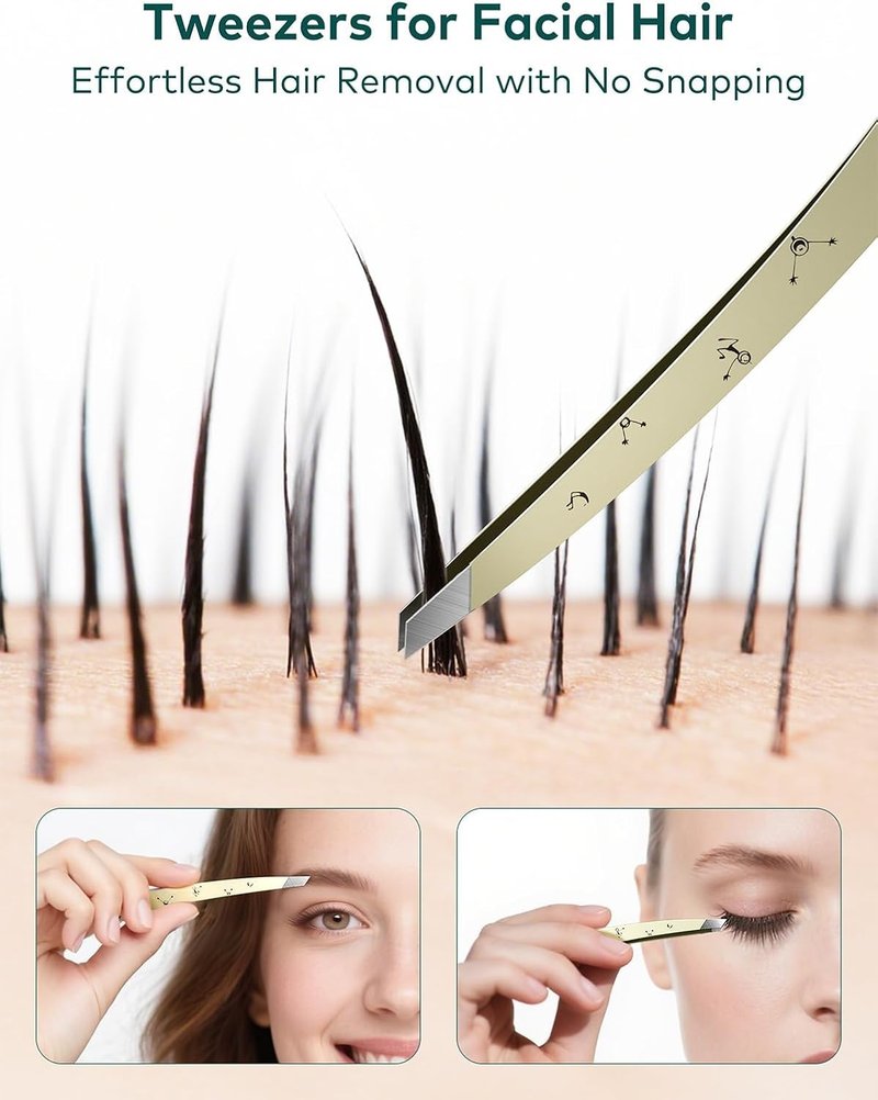 MR.GREEN Tweezers,Professional Precision Eyebrow Tweezers for Women and Men, Tweezers for Facial Hair Women, Stainless Steel Slanted Hair Removal Tweezers, Eyebrow Plucker, Ingrown hair tweezers