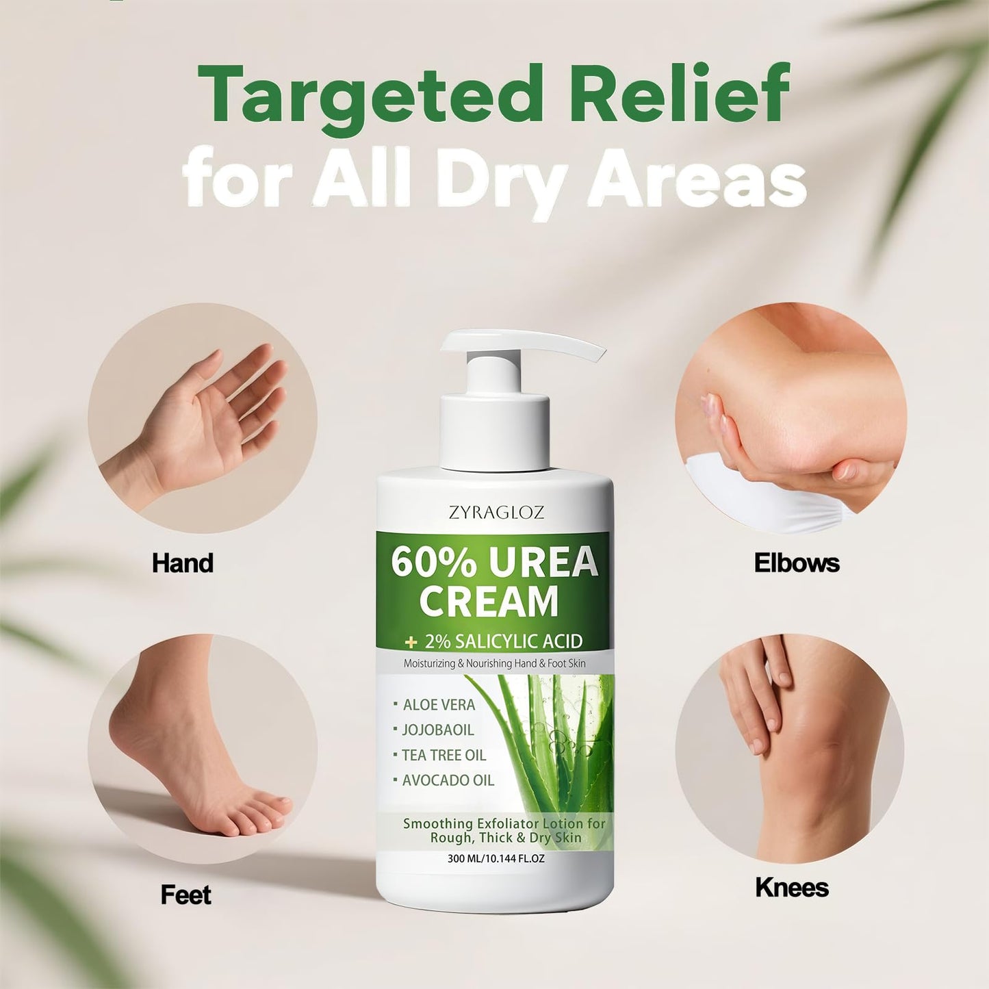 60% Urea Cream with 2% Salicylic Acid, Urea Cream 60 Percent for Feet & Hands, Maximum Strength Moisturizer Foot Lotion for Dry Cracked Heels Feet Knees Elbows Hands, Callus Remover, 10.1 fl oz