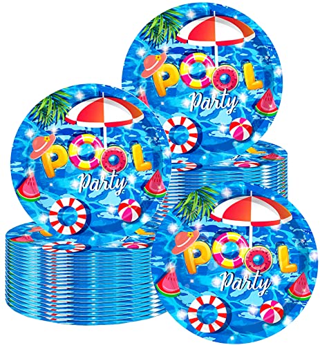 50 Pack 7-Inch Pool Party Paper Plates - Summer Beach Decorations