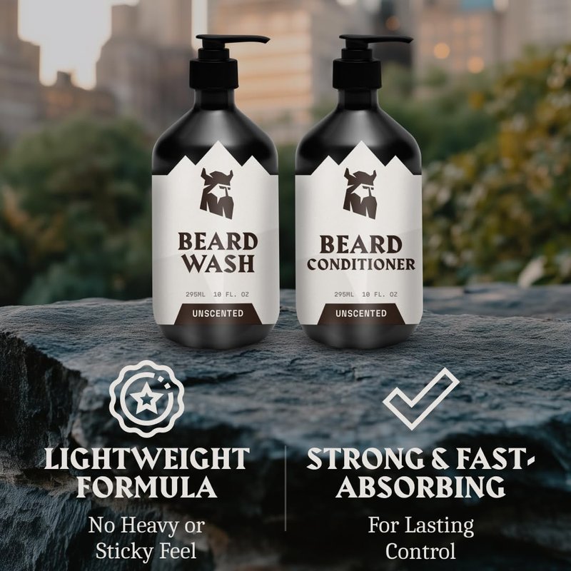 Striking Viking Unscented Beard Wash & Conditioner - 10 Fl Oz, Pack of 2 - Deep Cleansing Oil Formula - Soothing Softener with Jojoba Oil - Itch-Free Gentle Hydration for Beard Care