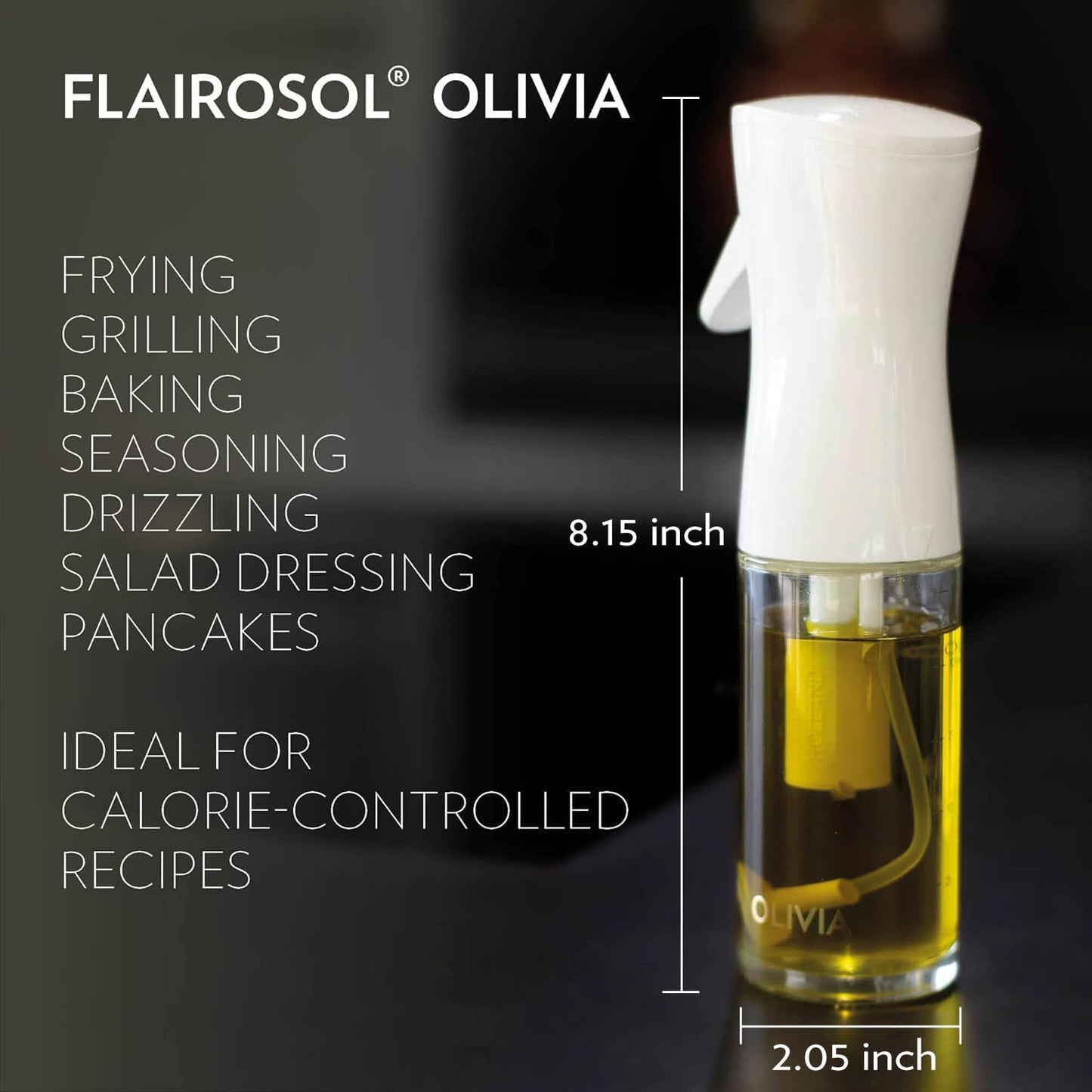 Advanced Kitchen Oil Sprayer - Flairosol Technology for Fine Mist & Portion Control | Refillable Glass Olive Oil Bottle, 130ml (Golden Leaves)