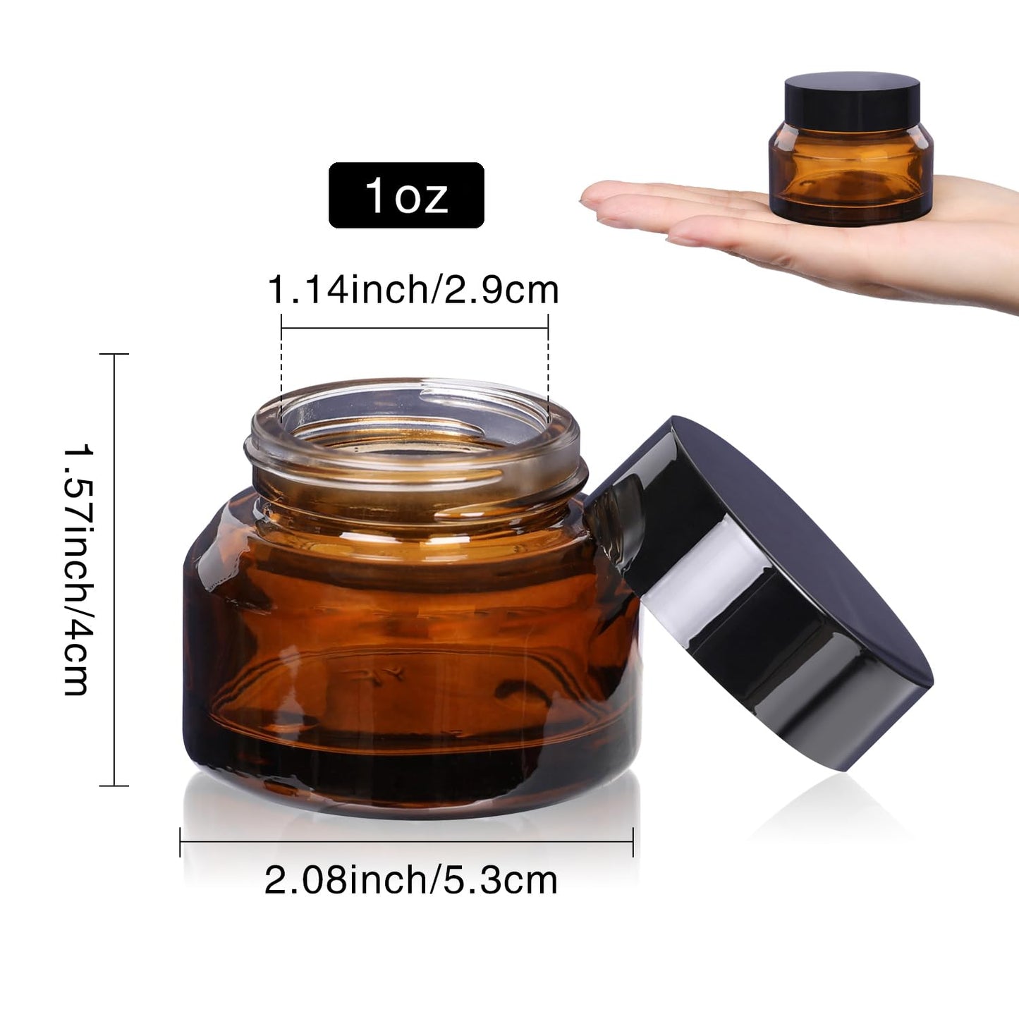 1 oz Glass Cosmetic Jars with Lids,3 Pack Amber Small Glass Jars with Lids,30 ml Empty Glass Makeup Containers for Sample, Cream, Lotion (1 oz, Amber)