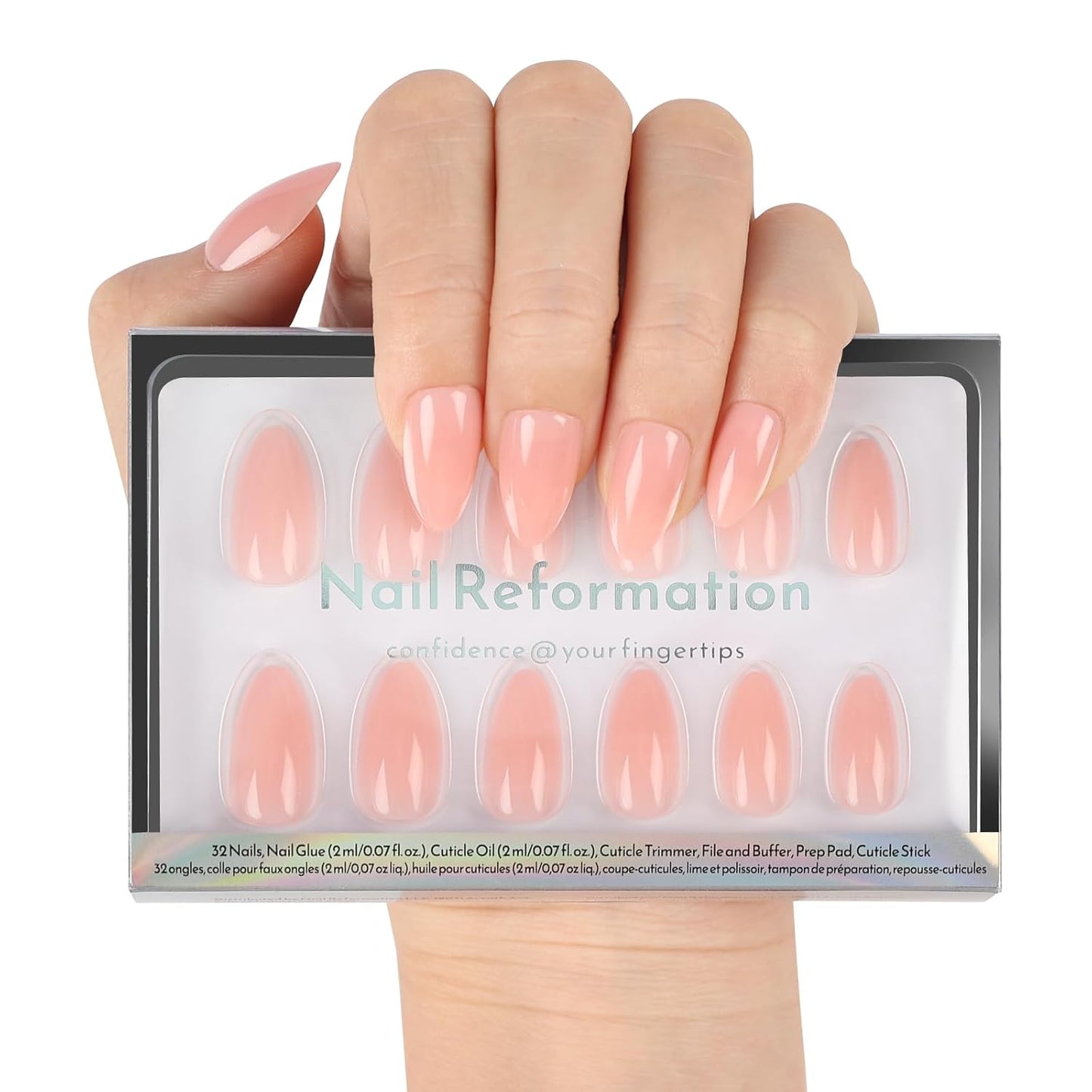 Nail Reformation Press On Nails - Pink Sway Short Coffin Velvet Cat Eye | 32 Nail Kit in 16 Sizes with Glue, Reusable Manicure Gifts for Women