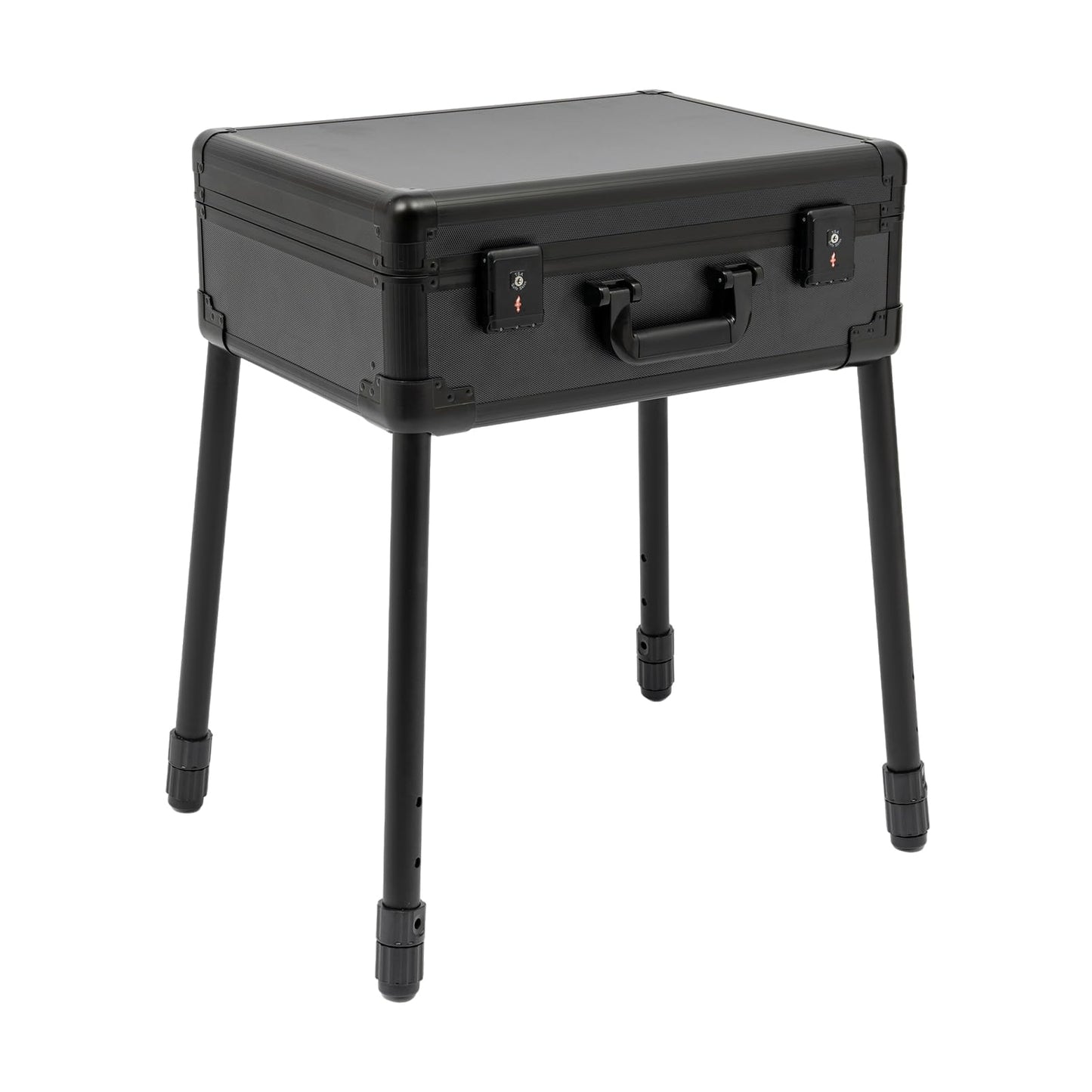 XUFOPLY Mobile Barber Station, Professional Barber Toolbox Floorstanding Barber Carrying Case with 18.11-31.5in Adjustable Height Legs & TSA Lock for Barbershop, Hair Salon (Black)