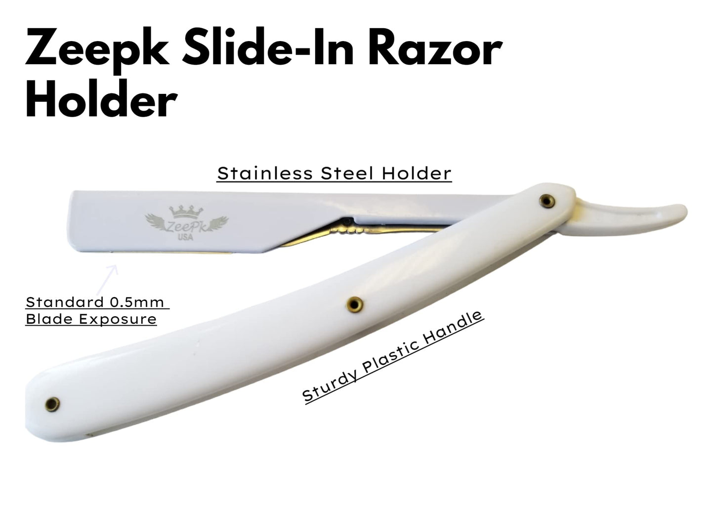 Barbero Cuchilla Barber Razor Straight Clean Shav Free Blades Salon Shaving Classic Stainless Steel (White Razor Holder)