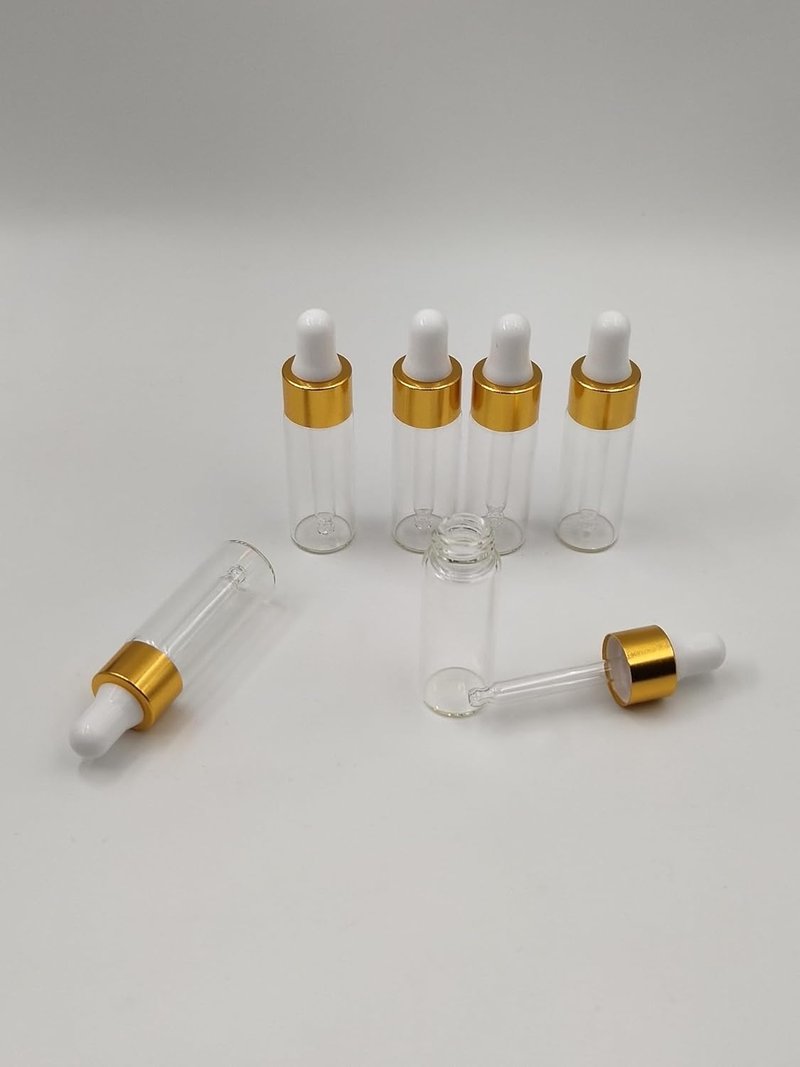 Mini Dropper Bottles - 15-Pack Clear Glass for Essential Oils & Aromatherapy | Gold Cap