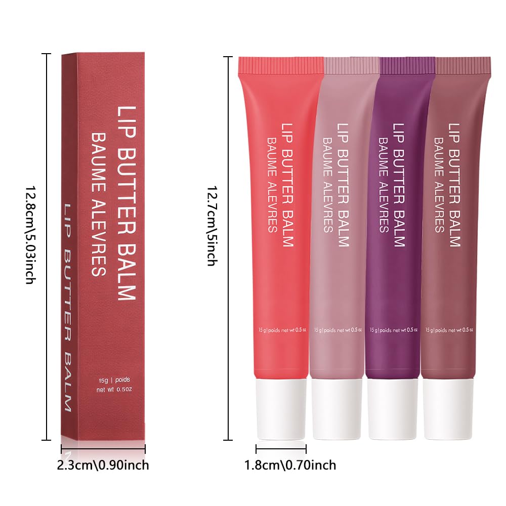 4 PCS Butter Lip Balm – Ultra-Hydrating Lip Care with Shea Butter & Olive Oil, Soothes Dry Lips with Natural Tint & Gloss Effect, Lip Plumper Moisture & Light Lip Stain Finish Set 02