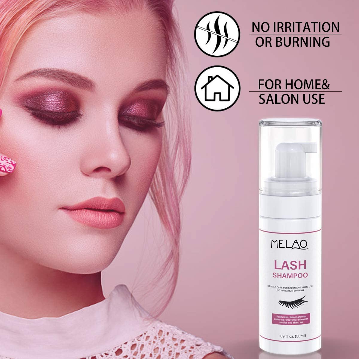 Eyelash Extension Cleanser Eyelid Foaming Cleanser Lash Shampoo for Extensions & Natural Lashes, Oil, Paraben & Sulfate Free, Non-Irritating, Perfect for Salon & Home Use 1.69fl.oz