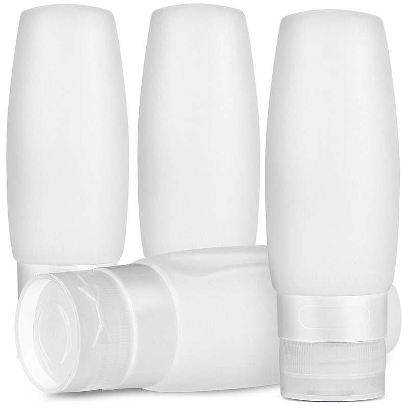 Healeved 4 Oz Silicone Travel Bottles for Toiletries Set of 4 Leak Proof Refillable Squeeze Bottles Portable Containers for Shampoo Conditioner Lotion