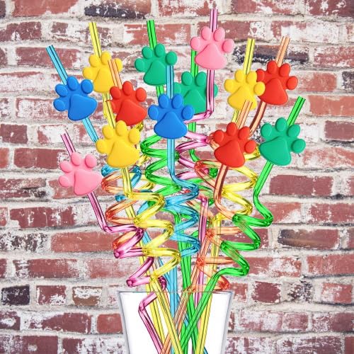 Paw Print Drinking Straws - 24 Pack for Pet Birthday Parties