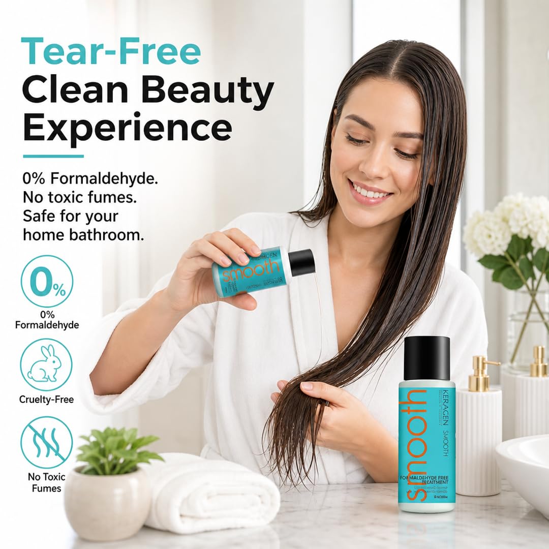 KERAGEN At-Home Keratin Smoothing Treatment Kit – Formaldehyde-Free Express Blowout for Coarse & Frizzy Hair | 0-Hour Wait Time, Instant Wash-Ready Formula | Cruelty-Free, Made in USA | 2 oz