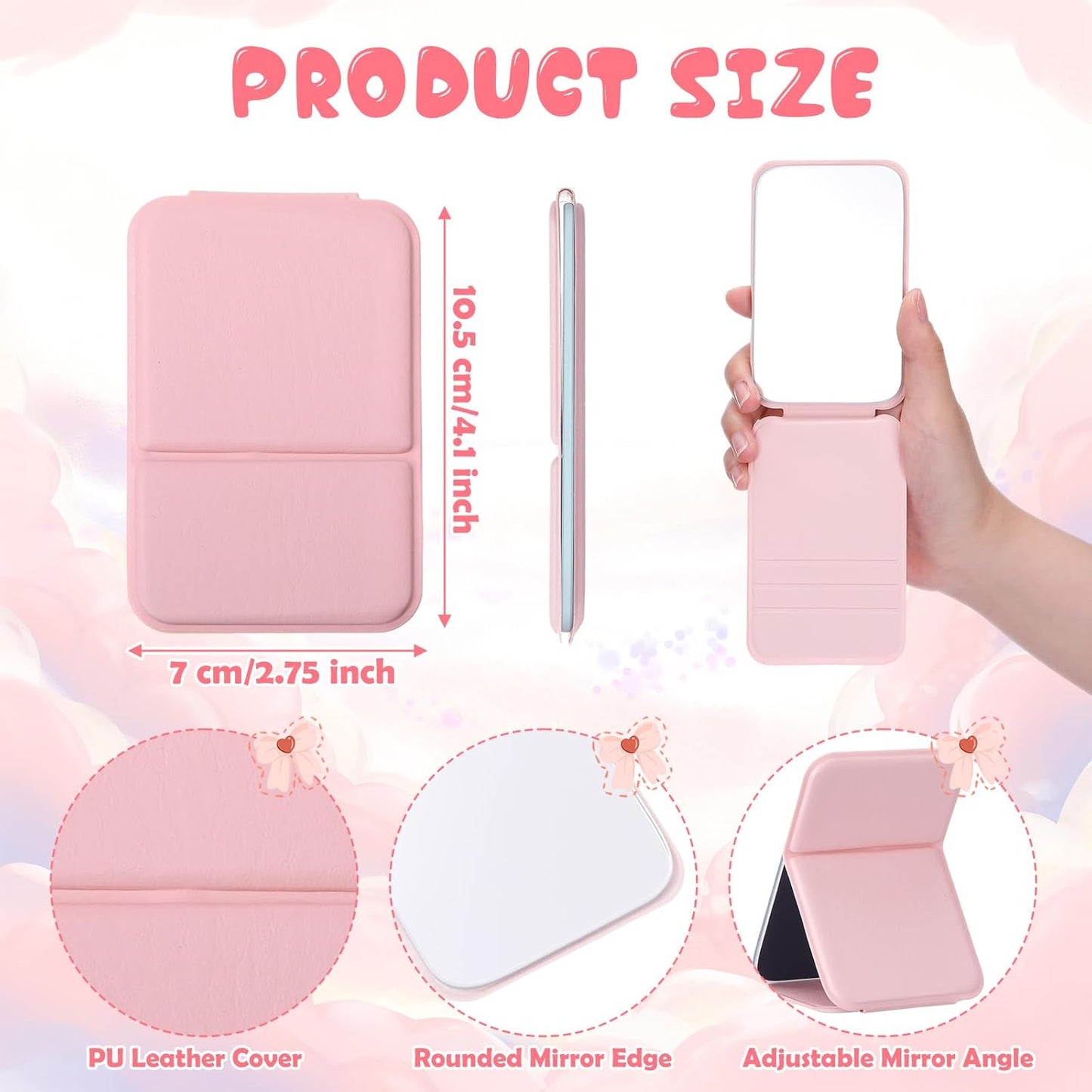 Spa Sleepover Party Favors - 48 Pcs Compact Mirrors, Hair Claw Clips & Scrunchies | Pink Organza Bags for Girls & Women