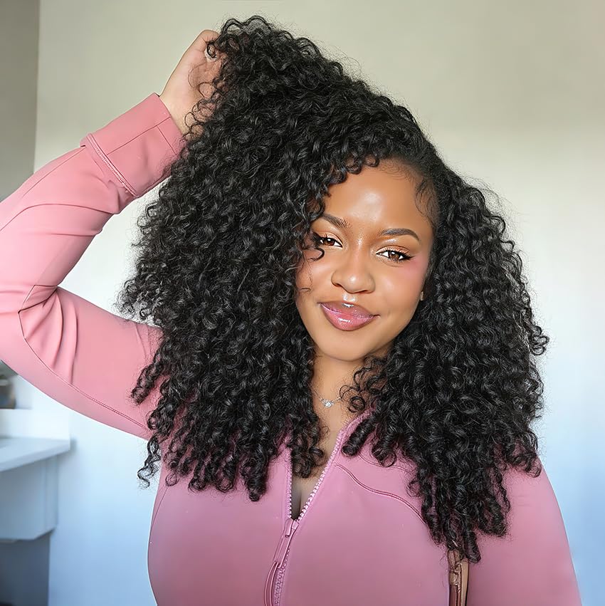 Burmese Curly Half Wig - 200% Density Human Hair | 14-Inch Glueless Flip Over for Black Women