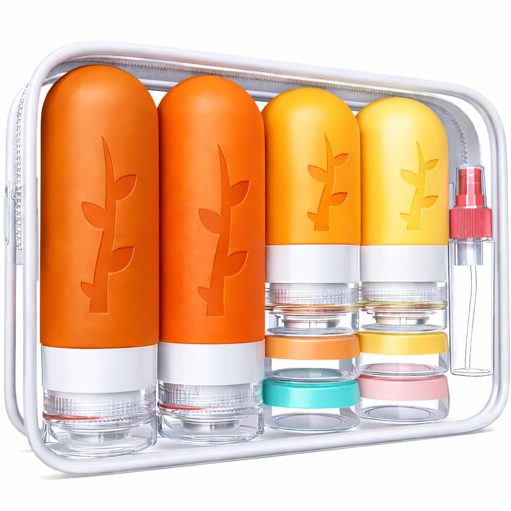 Travel Containers for Toiletries - 18-Pack TSA Approved Travel Bottles & Jars | Portable Essentials