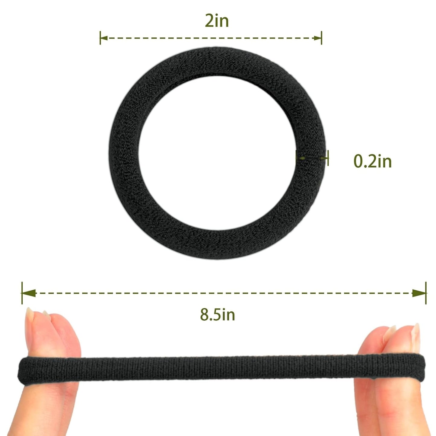No Damage Hair Ties - 120 PCS Soft Seamless Cotton & Nylon Ponytail Holders | Hair Bands for Thick Hair (Black)