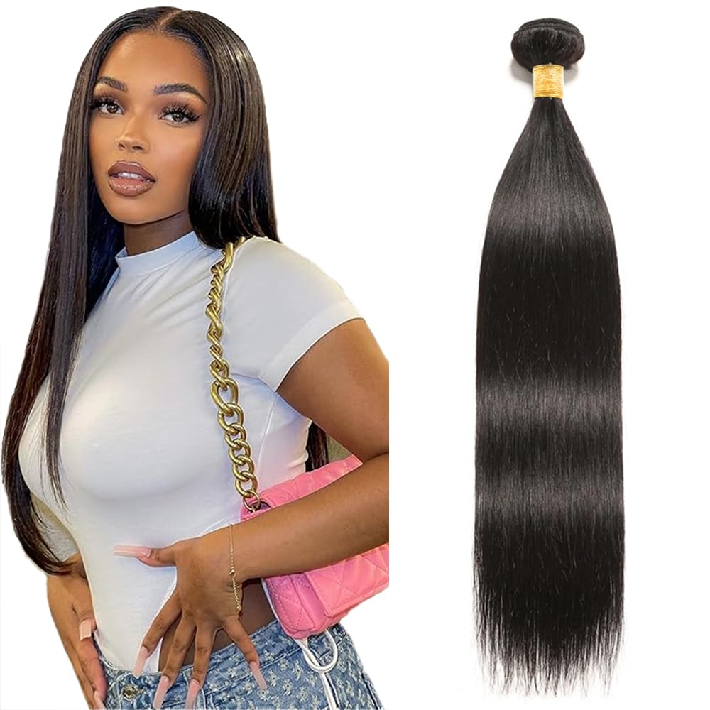 28 Inch Straight Bundles GveoXvo 1b Human Hair Bundles Unprocessed Brazilian Virgin Hair Extensions Natural Color
