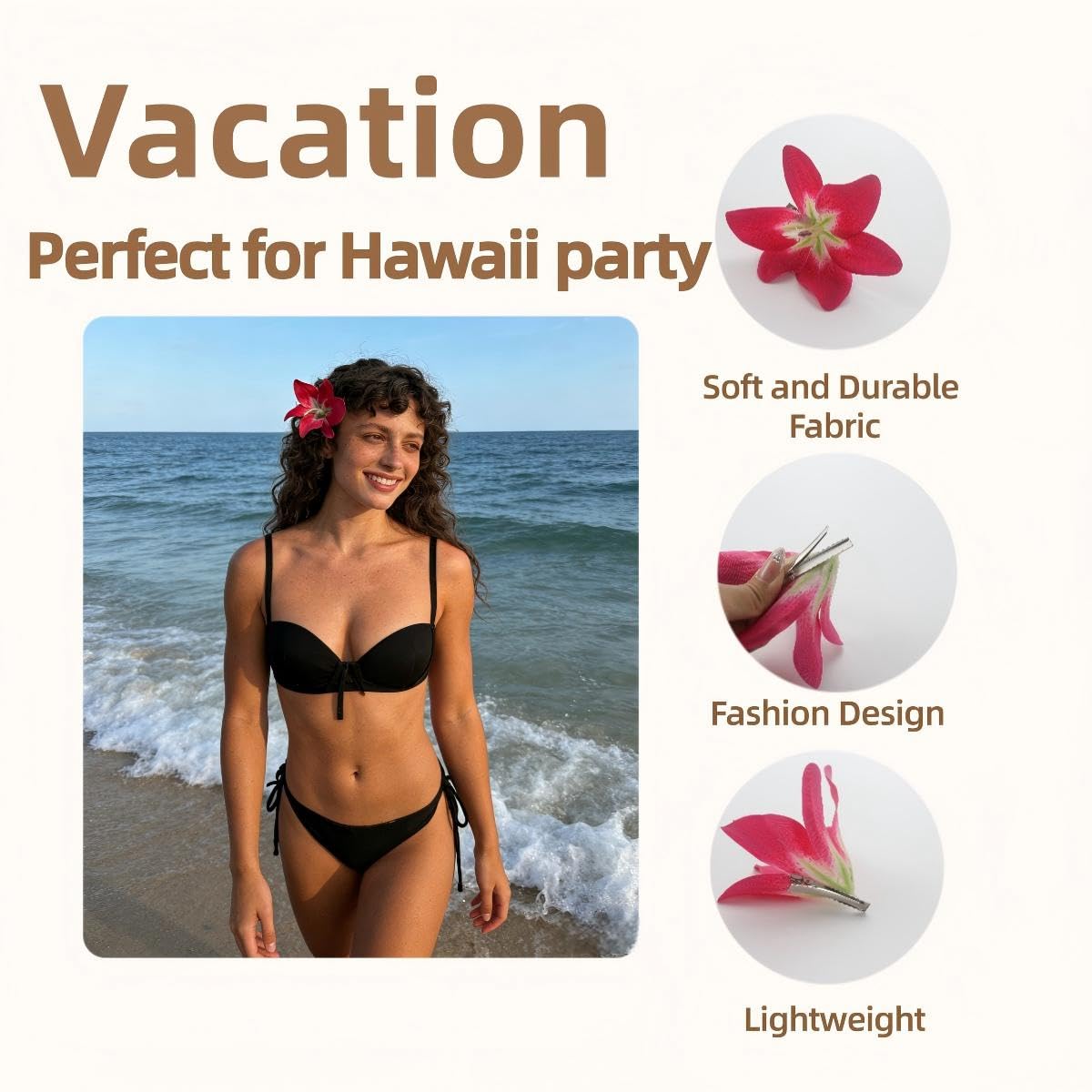 Lily Flower Hair Clips for Women - Tropical Floral Barrettes for Weddings & Prom | White & Red Tiger Design