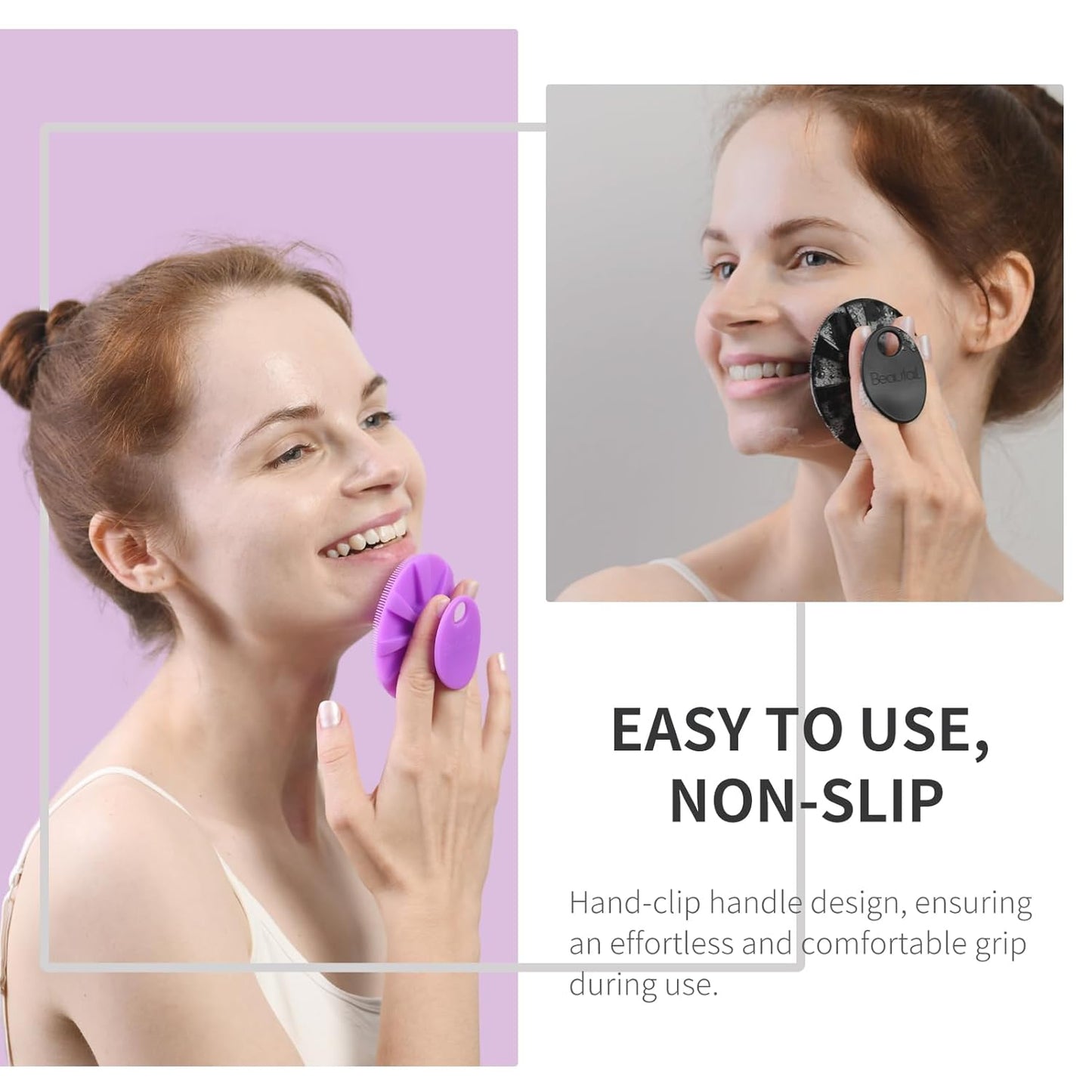 Silicone Face Scrubber - 2 Pack Gentle Exfoliating Facial Brush for Sensitive Skin | Black & Purple