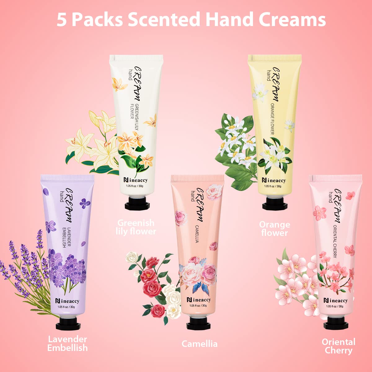Hand Cream Gift Set - Moisturizing Relief for Extremely Dry Hands | Travel Size 5 x 1.0 oz (30ml)