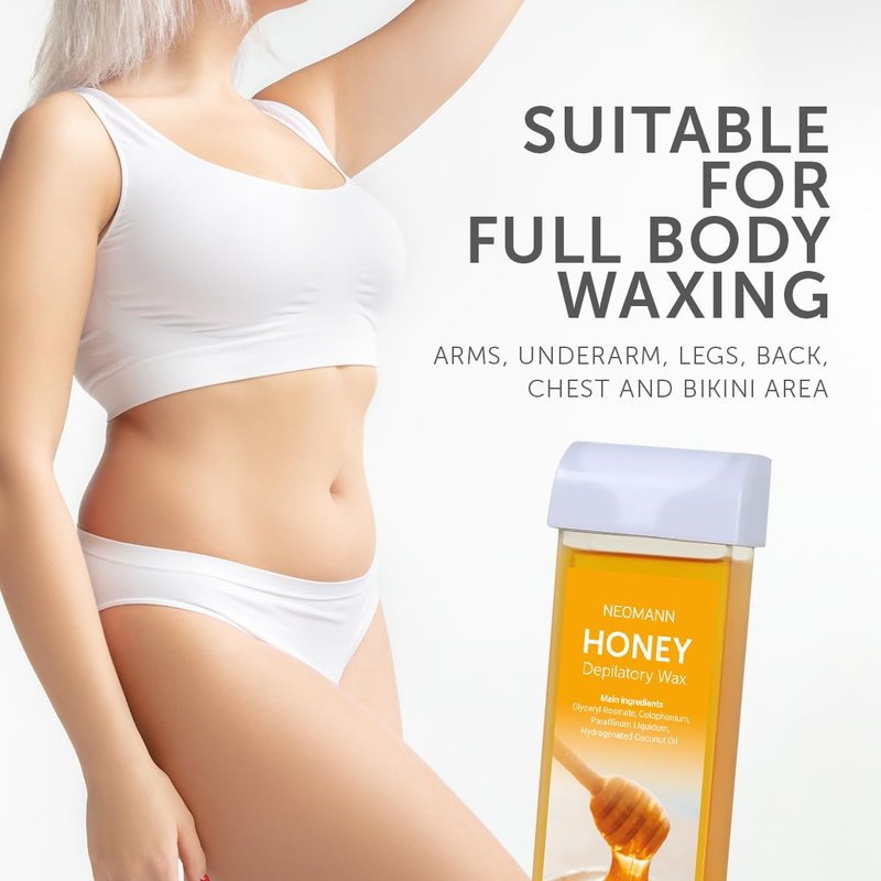 Hair Removal Wax, Wax Refill, Soft Wax Roller Cartridge for Roll on Waxing Kit, Honey Rolling Wax for Sensitive Skin, 4 Pack
