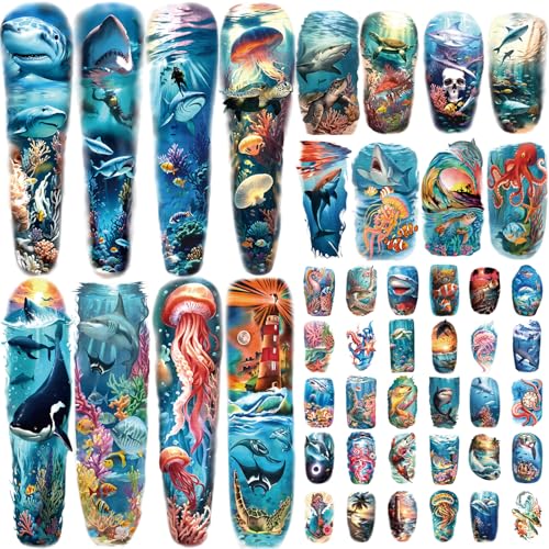Ocean Style Temporary Tattoos Set for Adults - 46 Waterproof Stickers