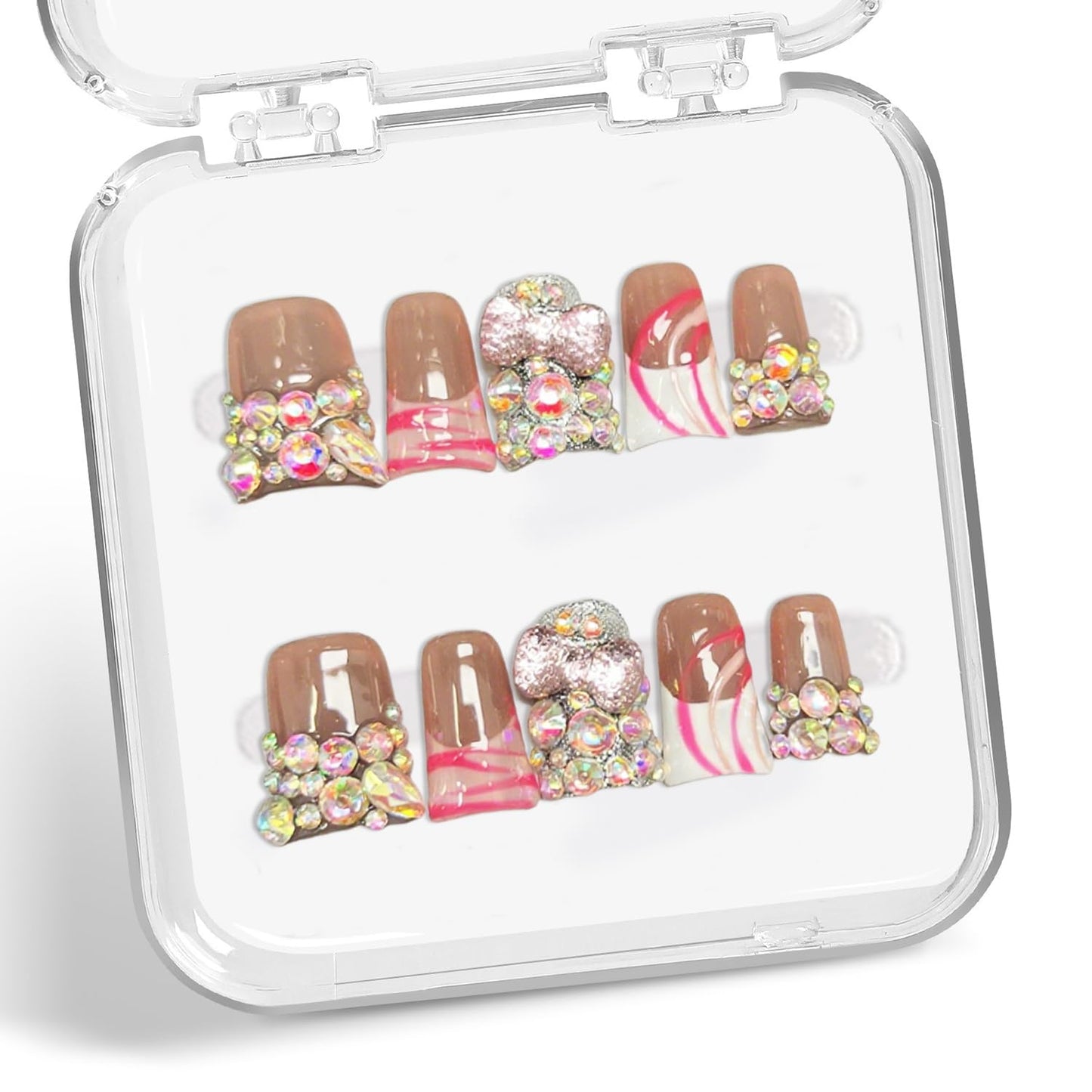 Colorful 3D Flower Press-On Nails - Handmade Thick Acrylic Full Cover | White French Tip (Medium)
