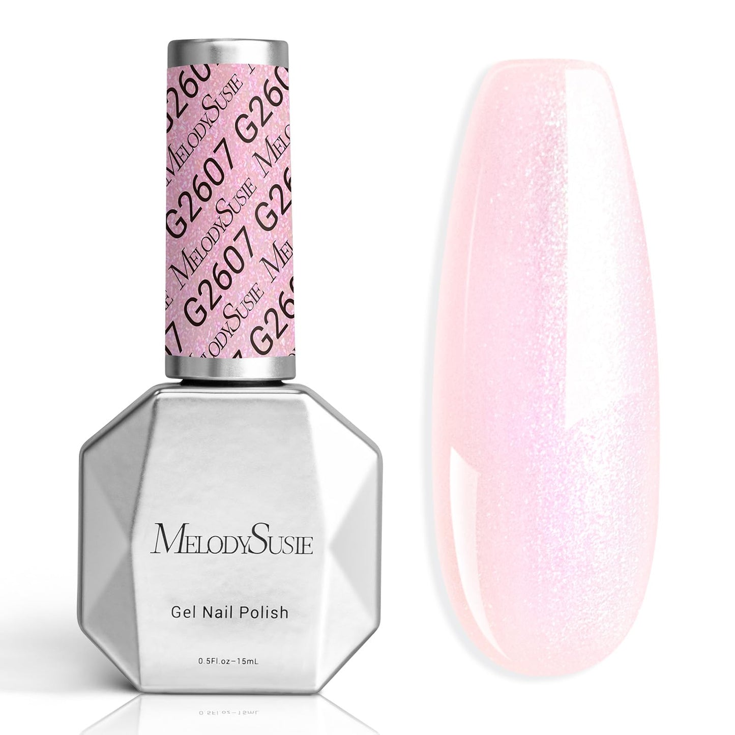 MelodySusie Shimmer Pearl Pink Gel Nail Polish, 0.5fl oz Soak Off UV LED Jelly Holographic Pink Glitter Gel Polish Gift for Women Nail Art Manicure Salon DIY Nail Design Decoration at Home-G2607