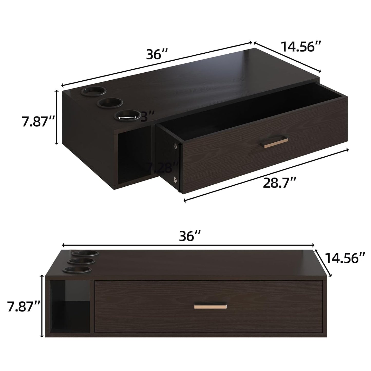 Wall Mount Salon Station - 36" Black Barber Organizer with Drawer & Shelves | 3 Dryer Holders