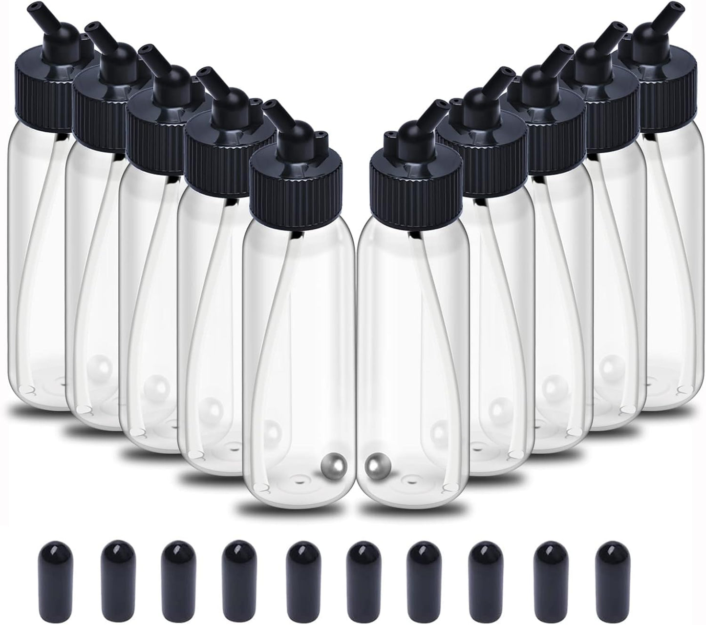 Ketofa 10pcs Airbrush Siphon Feed Jar, 1.07 Ounce(30CC) Plastic Airbrush Bottles Jars, Plastic Bottles Jars Lid Adapter Dual-Action Siphon Feed Accessories with 10x Rubber Caps