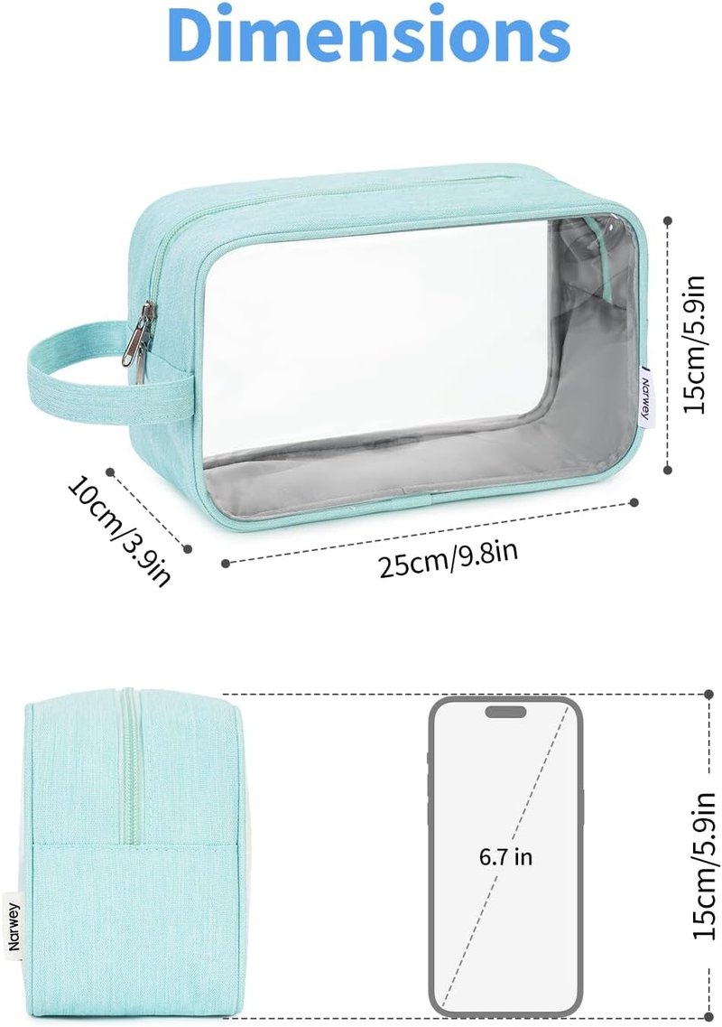 Clear Travel Toiletry Bag - Makeup Organizer with Zipper | Versatile Pouch for Skincare, Snacks & More - Green