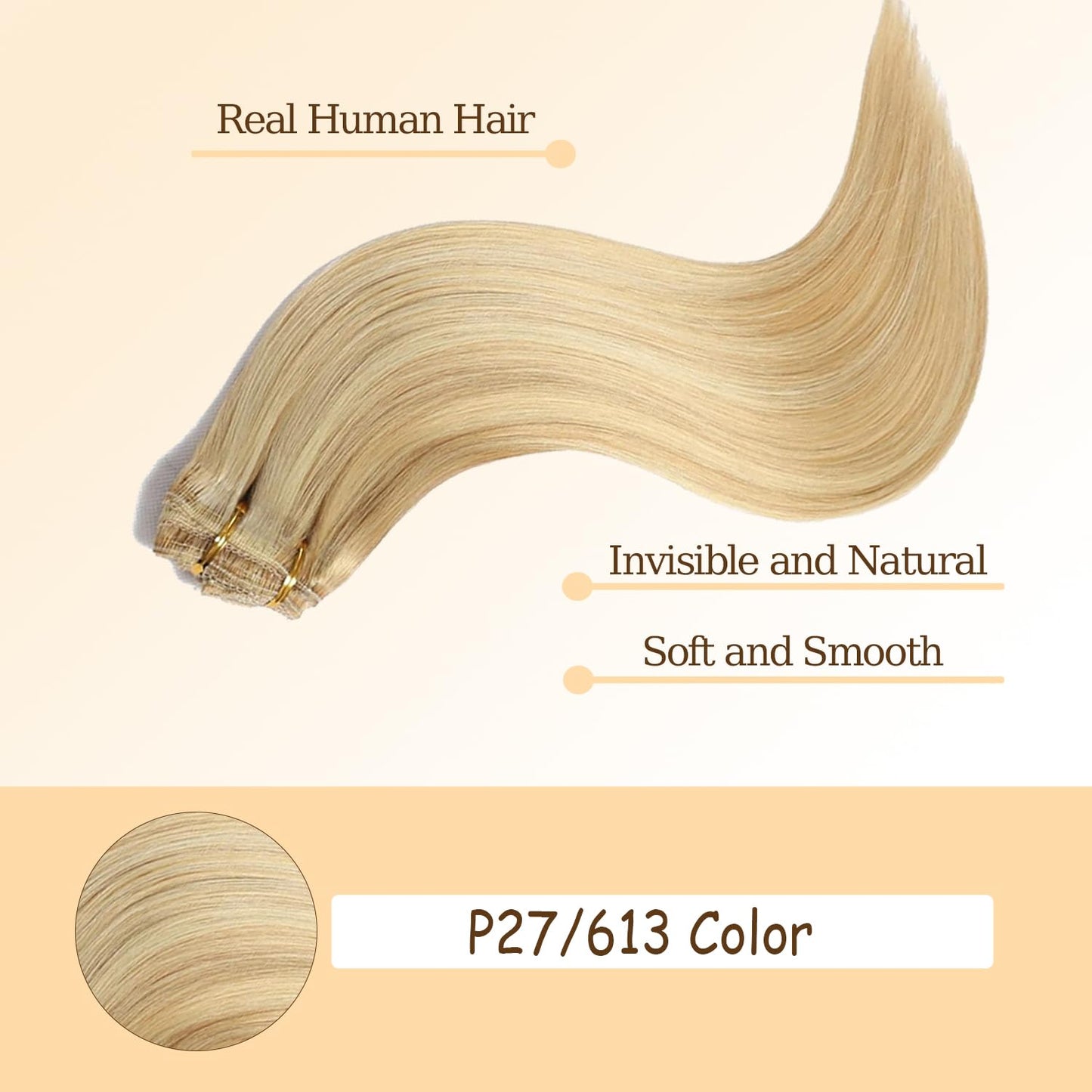 P27613 Blonde Clip in Hair Extensions Real Human Hair, 14 Inch 120g/7Pcs,Full Shine Remy Human Hair,Honey Blonde Straight Clip ins Brazilian Virgin Human Hair Extensions