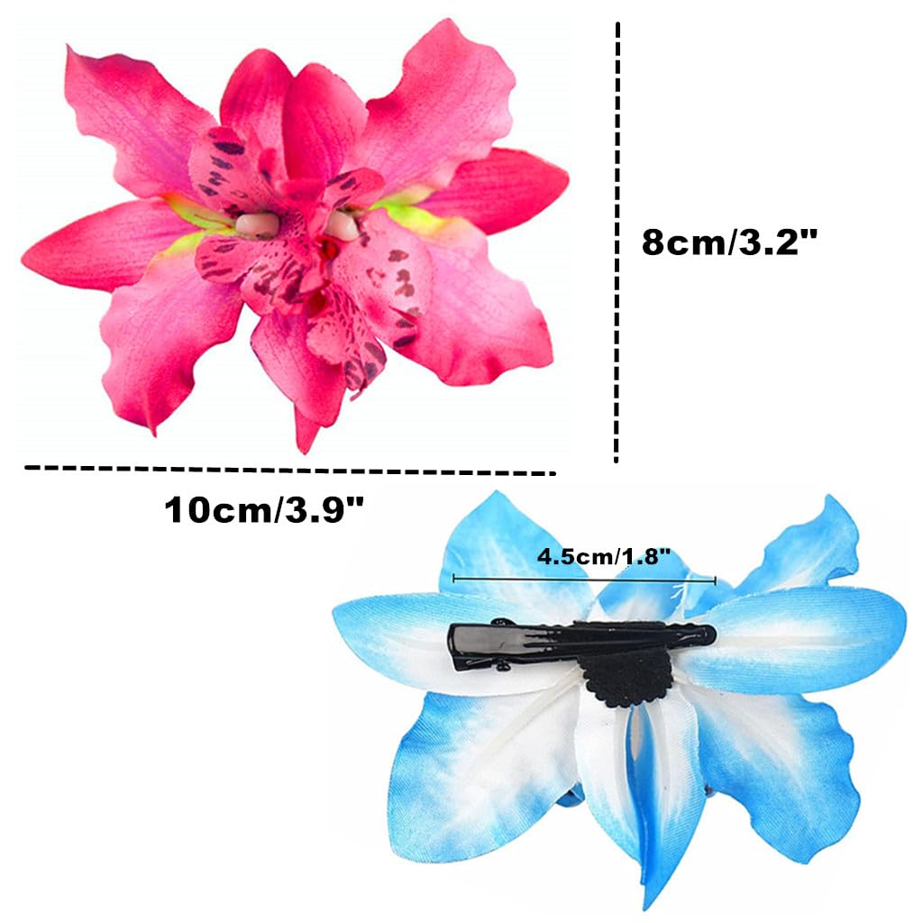 Flower Hair Clip - Bohemian Hawaiian Orchid Alligator Hairpin | 4 Inches, 8 Pieces