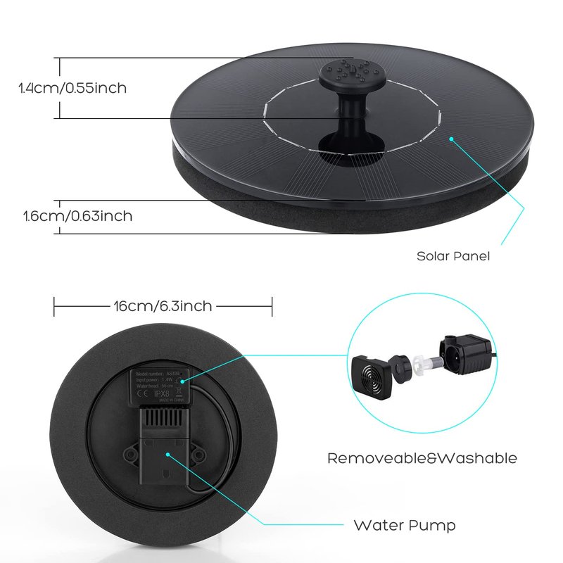 Mademax Solar Bird Bath Fountains, Upgrade 1.4W Solar Fountain Pump with 8 Nozzles & 4 Brackets, Free Standing Floating Solar Powered Water Fountain Pump for Bird Bath, Garden, Pond, Pool, Outdoor
