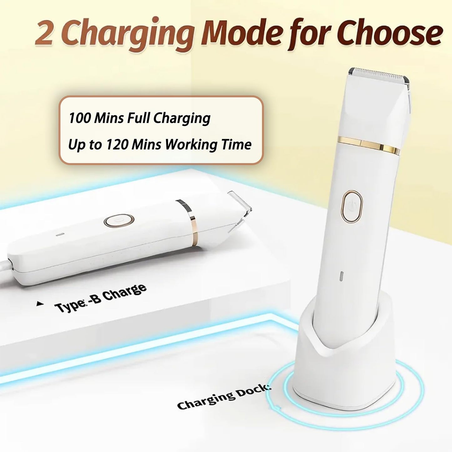 Bikini Trimmer for Women, 5-in-1 Electric Razors Shaver, IPX7 Waterproof Cordless Body Hair Trimmer, Rechargeable Facial & Pubic Hair Remover, Ceramic Blade Bikini Shaver, Gifts for Women (White)