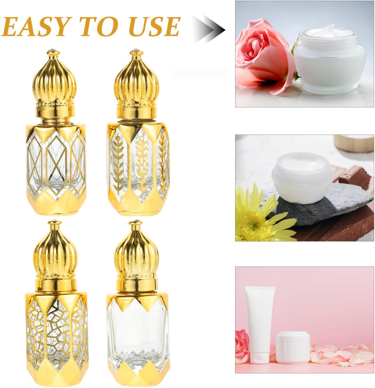 Essential Oil Roller Bottles - 4Pcs Refillable Glass Roll-On with Leak-Proof Metal Ball | Portable Travel Size for Aromatherapy
