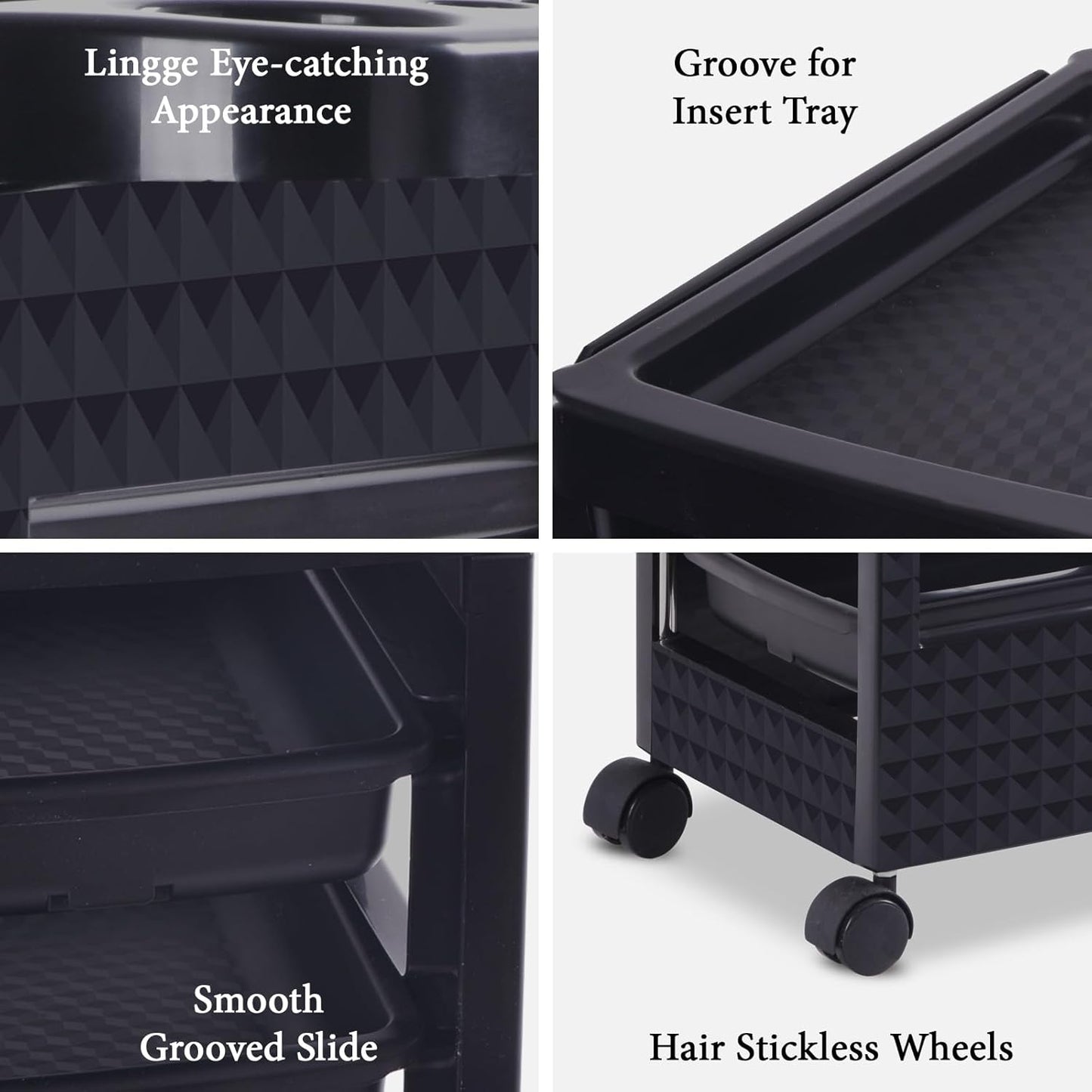 Black Salon Trolley Cart with Wheels - 5 Drawers & Dryer Holder | Hair Stylist Equipment