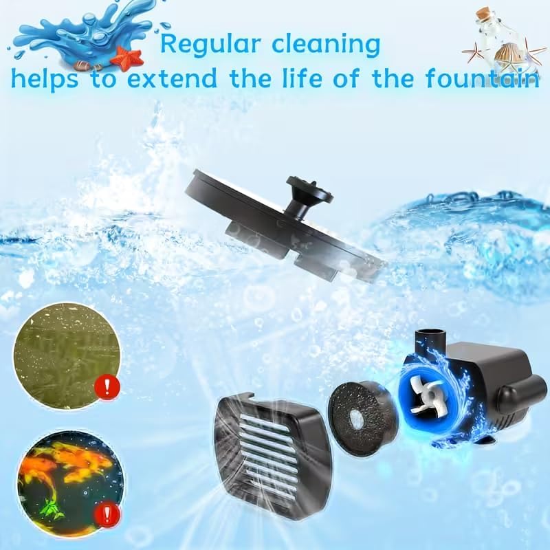 Solar Fountain for Bird Bath - IPX8 Waterproof Solar Water Pump | Ideal for Garden, Pond & Outdoor Decor