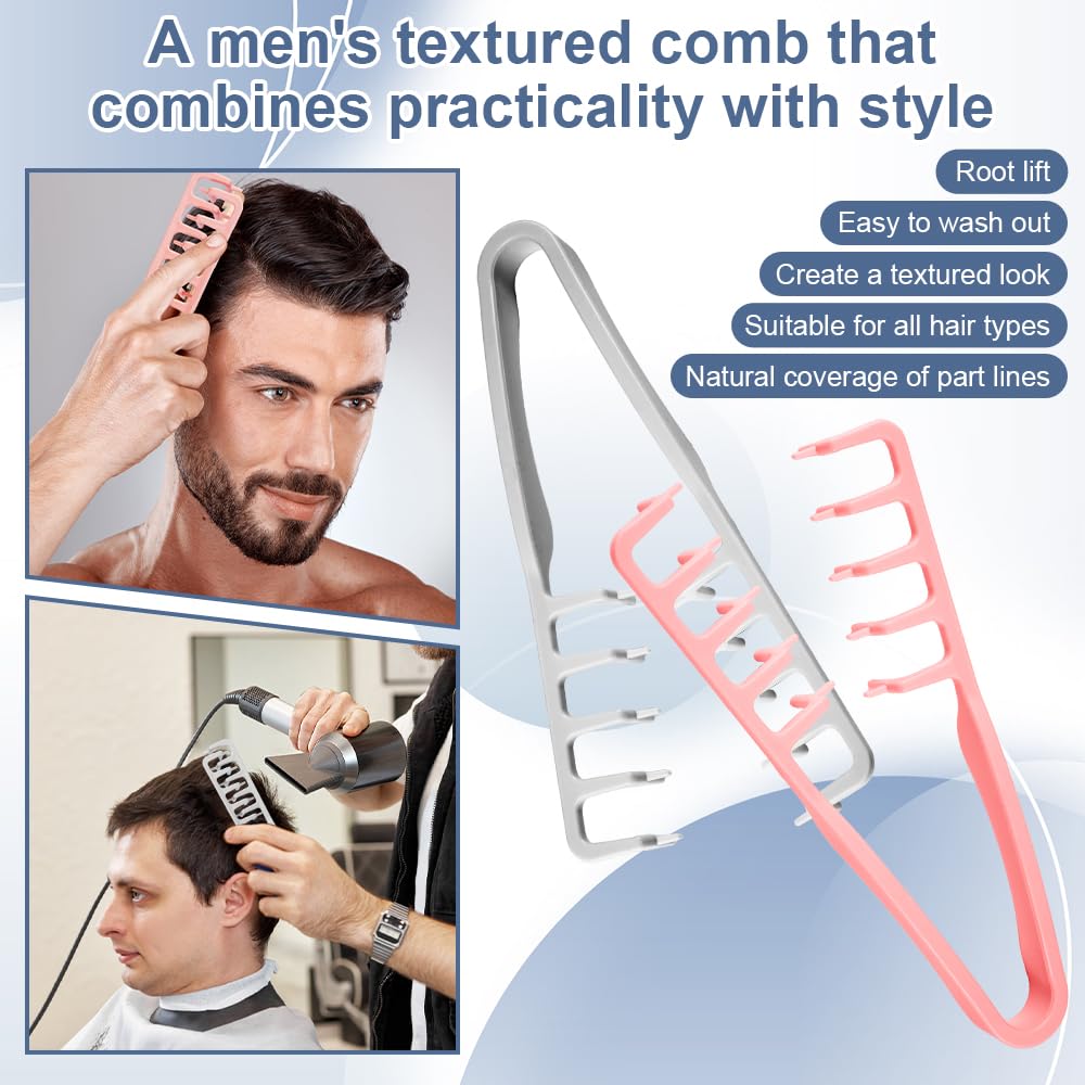 Men's Texturizing Comb - Volumizing Styling Tool for Maximum Root Lift | Non-Slip ABS Plastic (Gray)