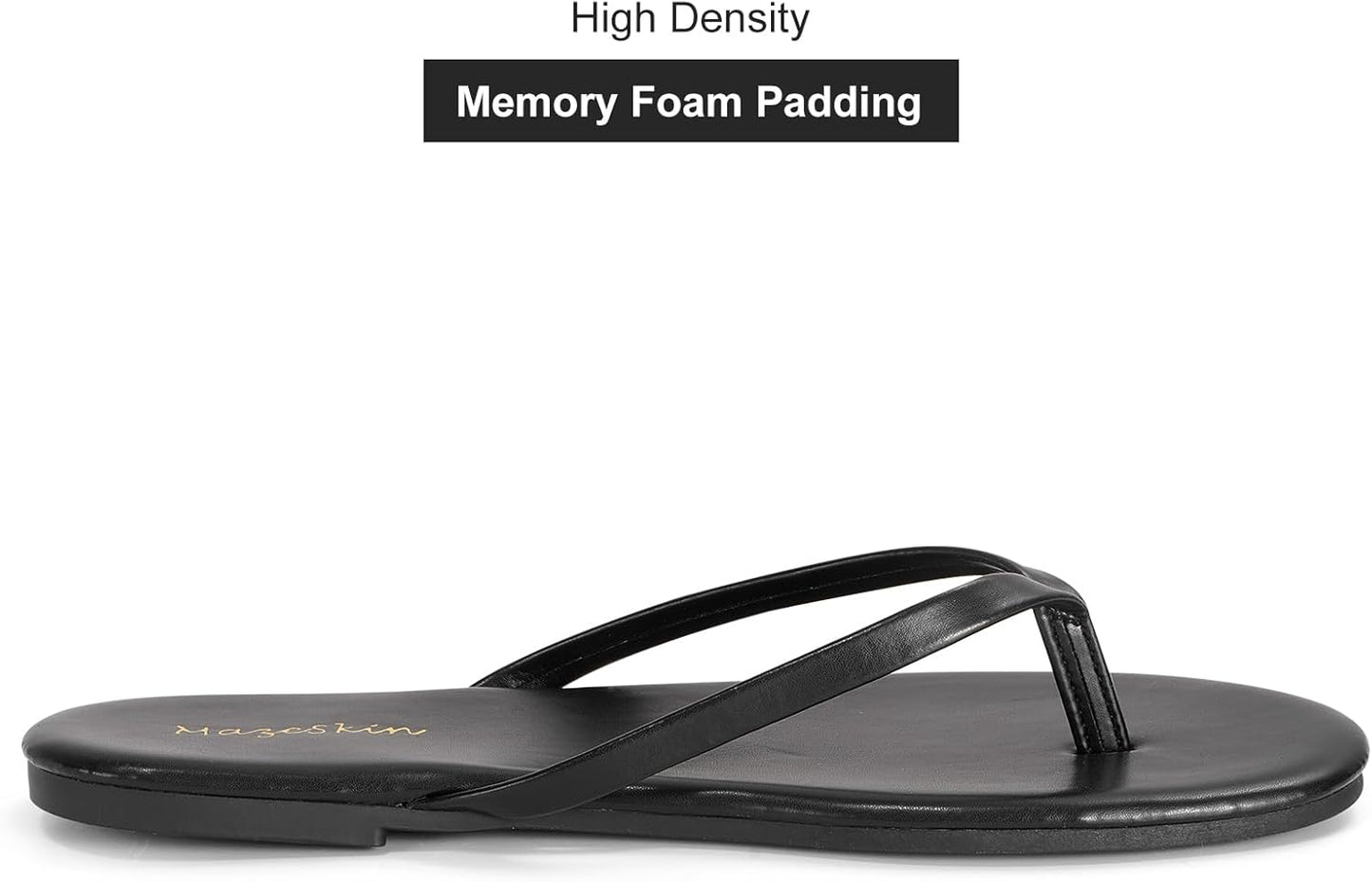 Mazeskin Women's Memory Foam Flat Thong Sandals - Comfortable Leather Slide Flip Flops for Summer Beach