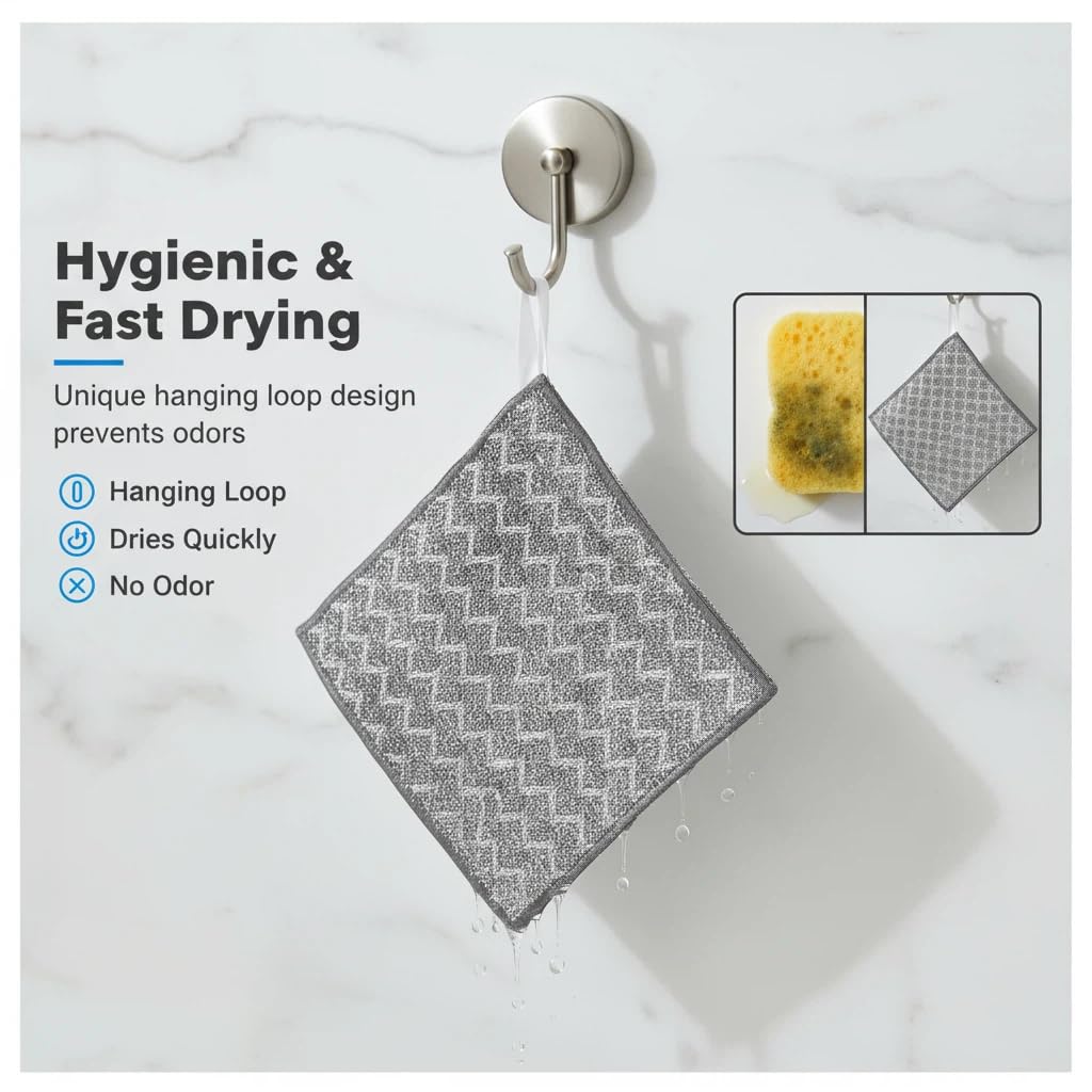 7 Pack Metal Dish Cloth, Non Scratch & Odor Steel Wool Scrubber | Reusable & Multipurpose Wire Dishwashing Rag for Wet & Dry Cleaning | Safe for Dishes, Sinks, Stove Tops & Nonstick Cookware