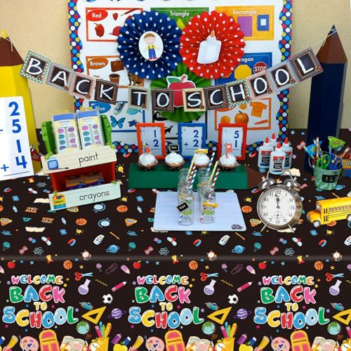 3-Pack Waterproof Back to School Tablecloths - 108x54 inches