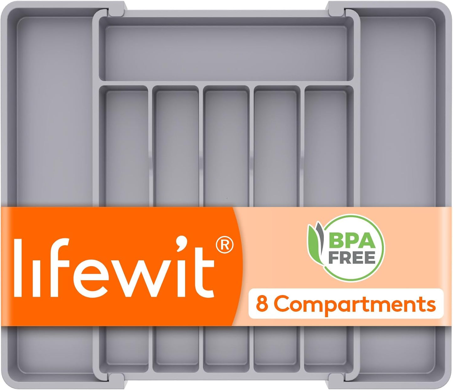 Expandable Silverware Organizer - BPA-Free Plastic Utensil Tray for Kitchen Drawer | Space-Saving Cutlery Holder, Black, 8.5-14 x 12 x 1.5 Inch