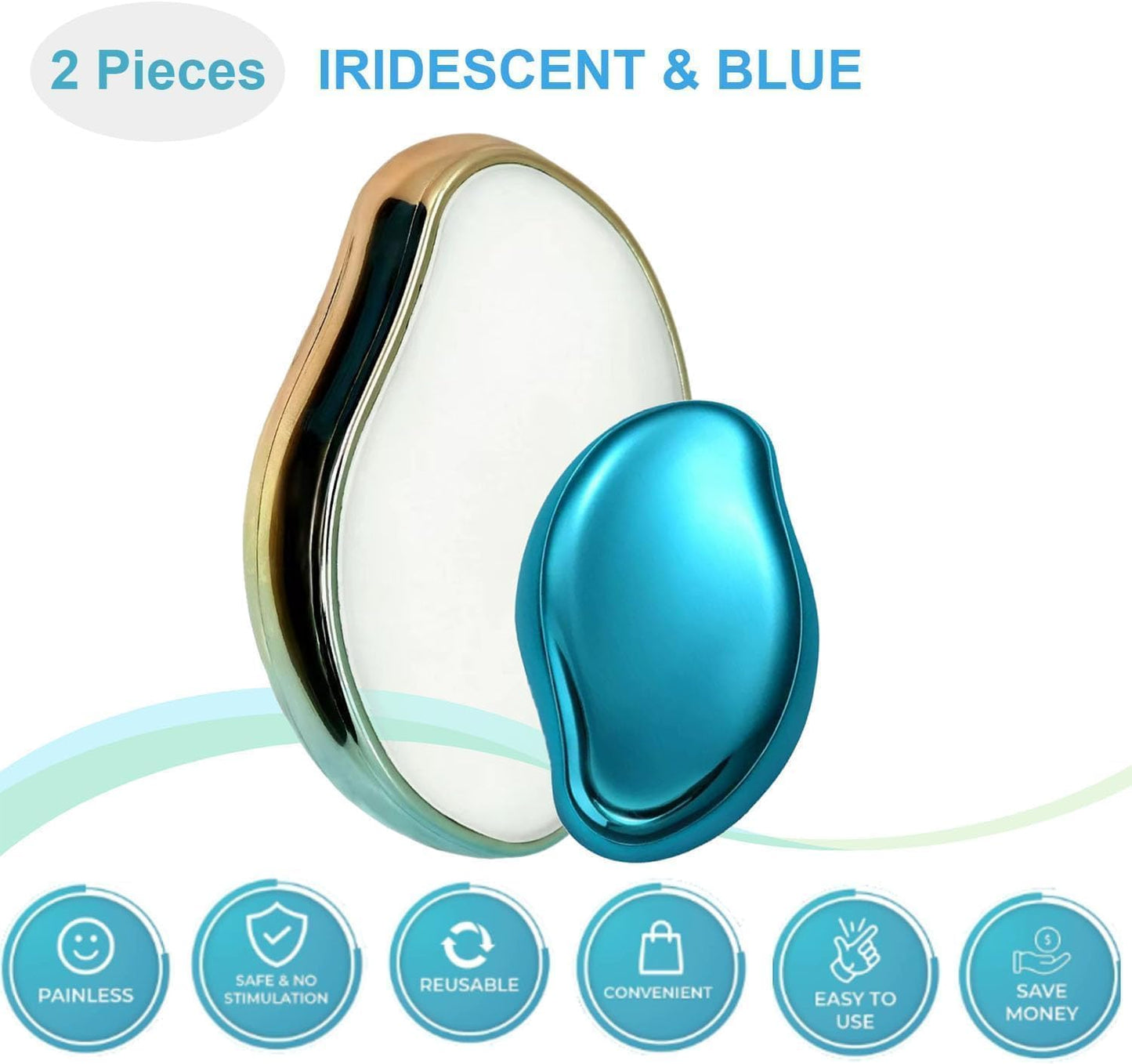 2PCS Crystal Hair Eraser for Women Reusable Hair Remover Stone, Painless Crystal Hair Remover for Women and Men, Magic Painless Exfoliation Hair Removal Tool (QC and Blue)