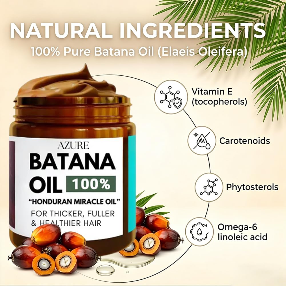 Azure Batana Oil for Hair Growth - 100% Pure Hydrating Oil for Thicker, Stronger Hair | Scalp Health for Men & Women