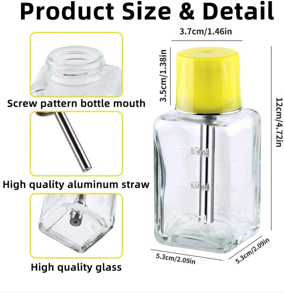 Glass Push Down Pump Dispenser Bottle - 6 Oz Clear Refillable Container for Alcohol & Makeup | Square Shape
