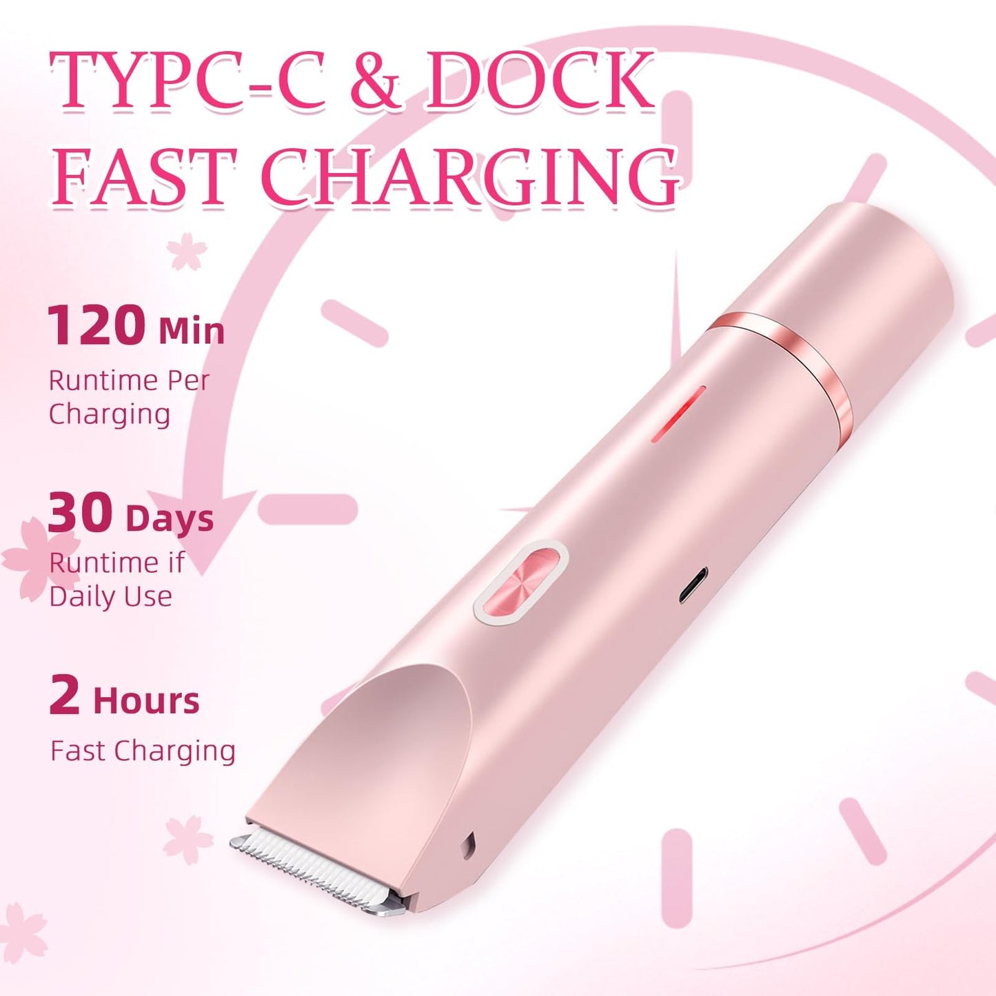 Bikini Trimmer for Women, 2 in 1 Electric Razors for Women, Dermave Bikini Shaver, IPX7 Waterproof & Easy Cleaning, Ceramic Blade, 120 Min Cordless Runtime, Ultra Low Silent(Pink).