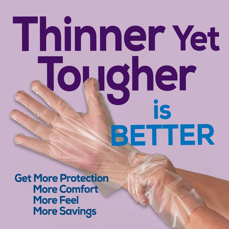 Protospheric Disposable Gloves - Stretch Poly Tough Cleaning Gloves - Non Latex - Clear Nitrile, Vinyl, Latex and Powder Free