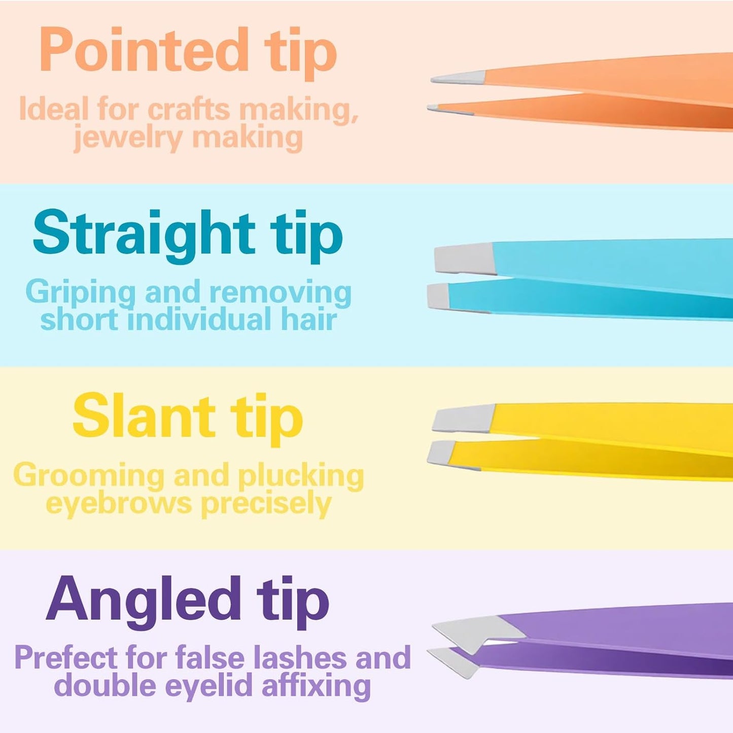 Mini Eyebrow Tweezers for Women - 4-Pack Colorful Stainless Steel Set | 3.8 Inch with Portable Storage Bag