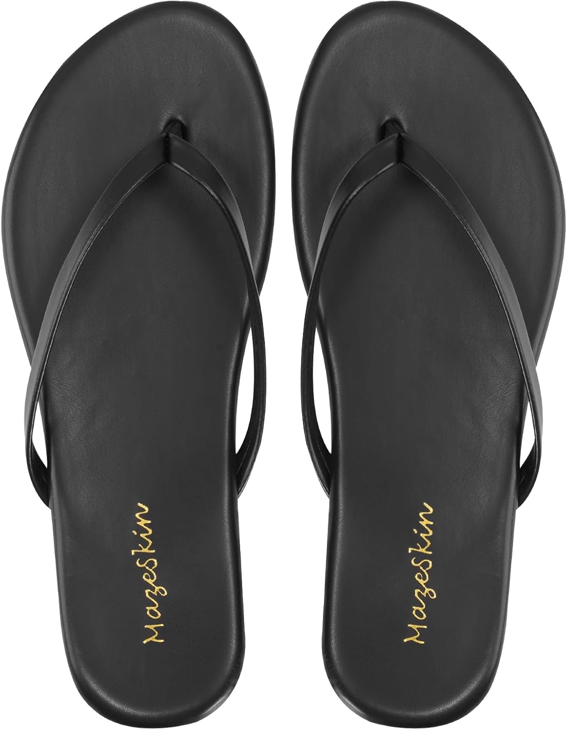 Mazeskin Women's Memory Foam Thong Sandals - Comfortable Leather Slide Flip Flops for Summer Beach Wear